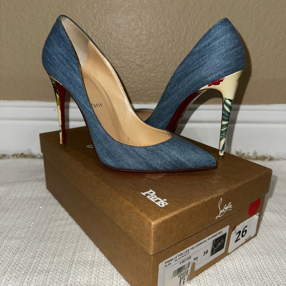 Christian Louboutin Pigalle Follies 100 Jean/Cal Hawaii Brand New Size 39